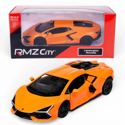 RMZ City Lamborghini Revuelto 1:36 Die-Cast Supercar | Pull Back & Go | Openable Doors | Orange / Green