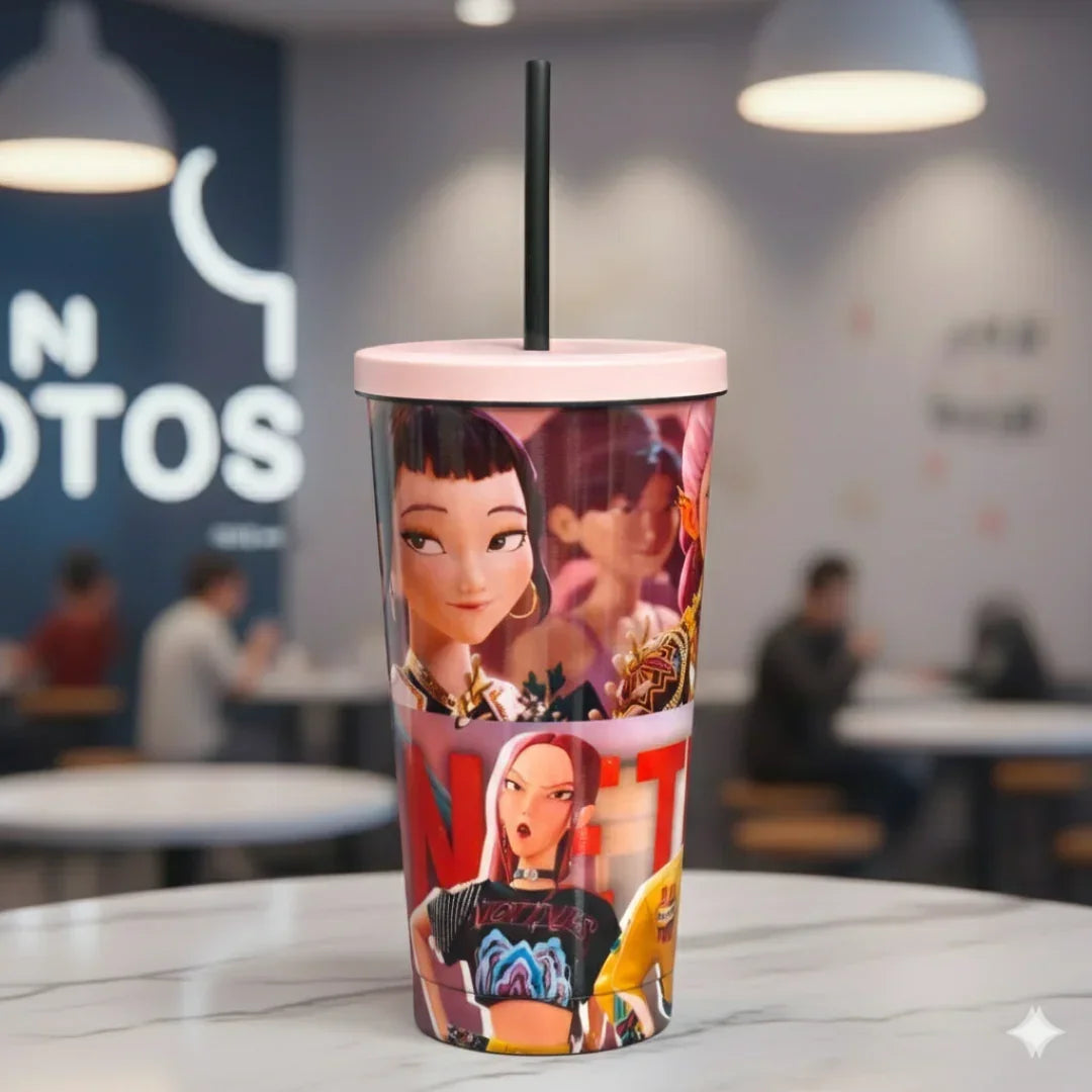 K-Pop Netflix 700ml Stainless Steel Tumbler Sipper Water Bottle With Straw | Leak-Resistant Travel Cup