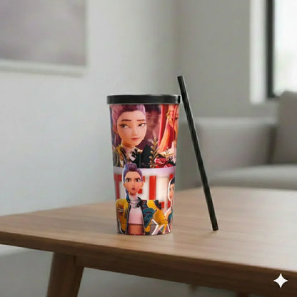 K-Pop Netflix 700ml Stainless Steel Tumbler Sipper Water Bottle With Straw | Leak-Resistant Travel Cup