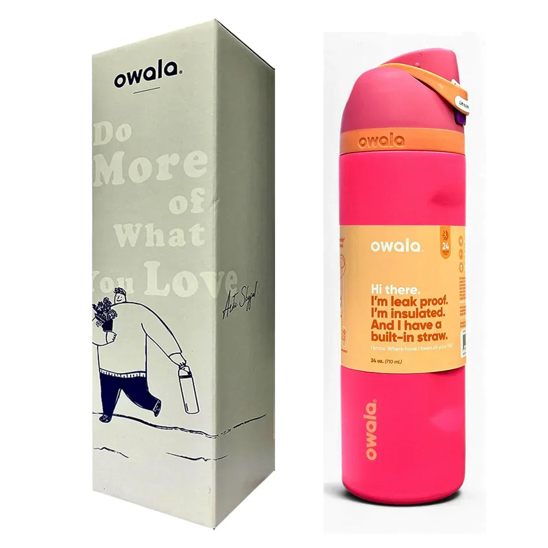 Owala FreeSip Insulated Stainless Steel Water Bottle with Straw for Sports, Travel, and School 24 OZ | 710 ML (Dark Pink) - Jaiman Toys