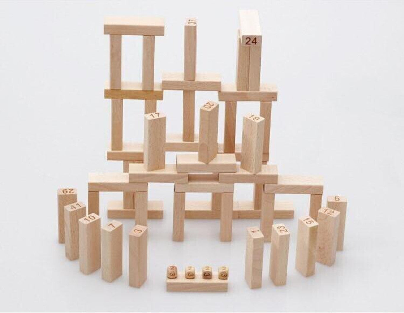 Simarr Number Stackeez Wooden Tower Game – 48 PCS Numbered Balance Blocks with Dice | Educational Stacking Game for Kids