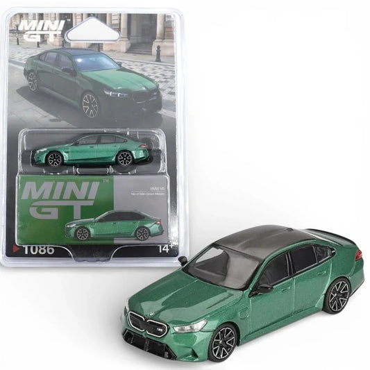 MINI GT 1:64 BMW M5 Isle of Man Green Metallic Diecast Model Car (Blister Pack)