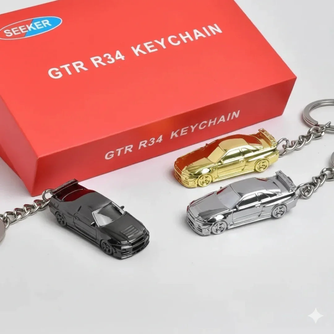 SEEKER Nissan Skyline GT-R R34  Chrome Finish Keychain | Premium Diecast Metal Car Key Ring
