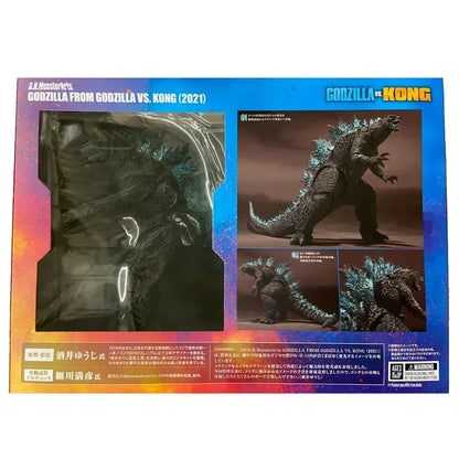 S.H. MonsterArts Godzilla from Godzilla vs. Kong 2021 action figure box with images of the collectible toy.