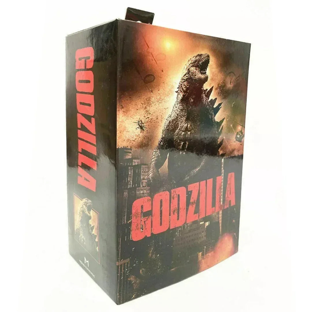 Godzilla action figure box featuring Godzilla graphic and bold red text, collectible toy packaging
