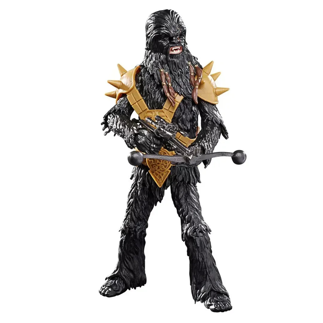 Black action figure with gold armor and weapon, collectible toy for kids and fans