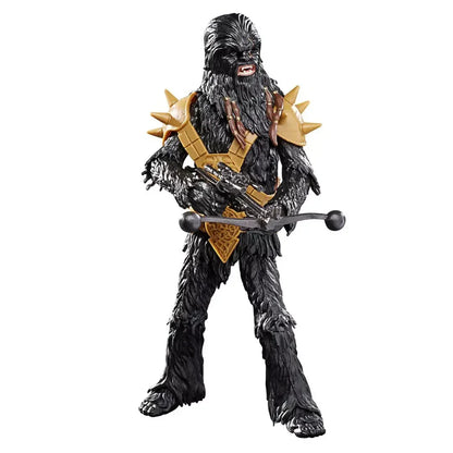 Black action figure with gold armor and weapon, collectible toy for kids and fans