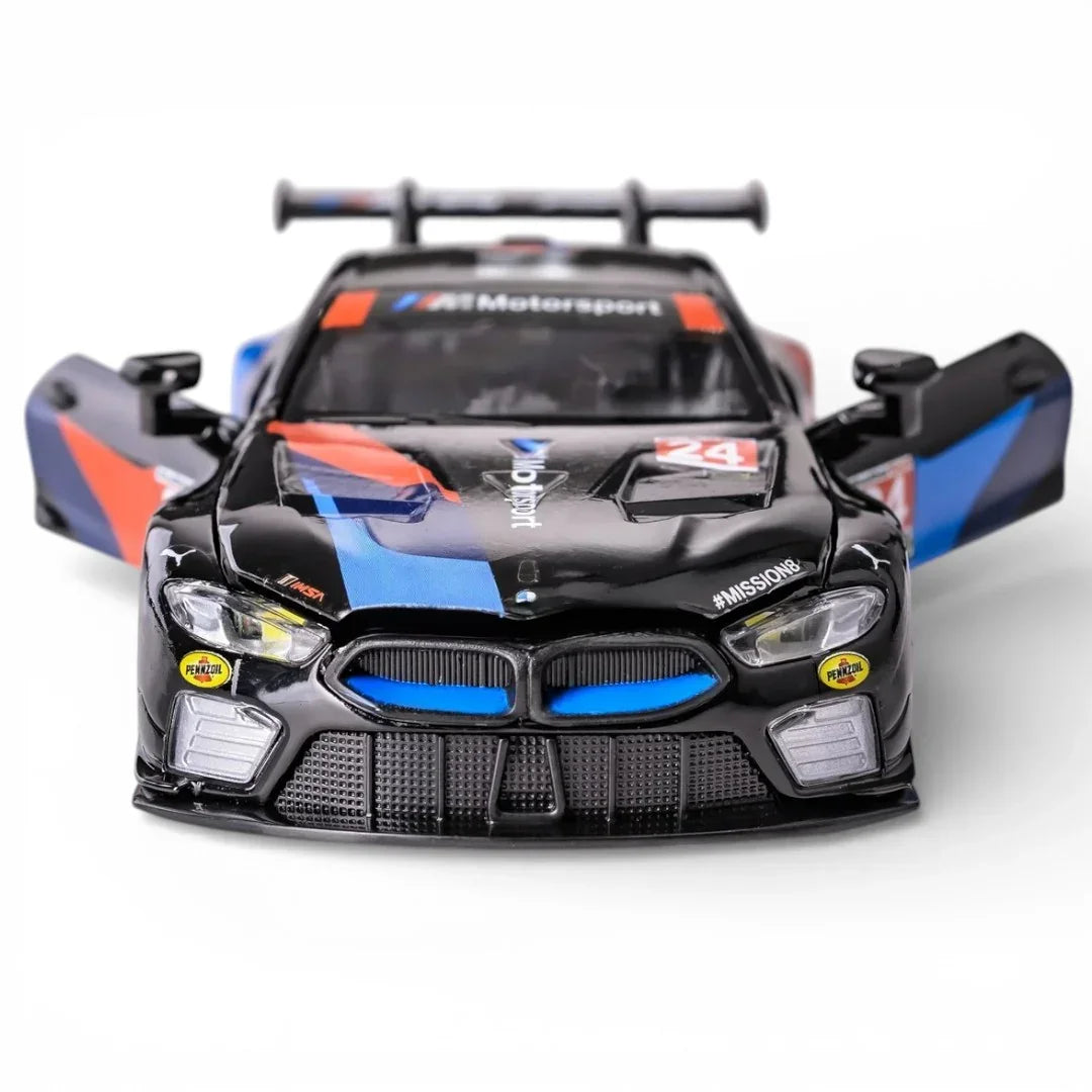 RMZ Hobby 1:32 BMW M8 GTE Die-Cast Model Car – Black |Pull Back, Openable Doors, Light & Sound (664996)