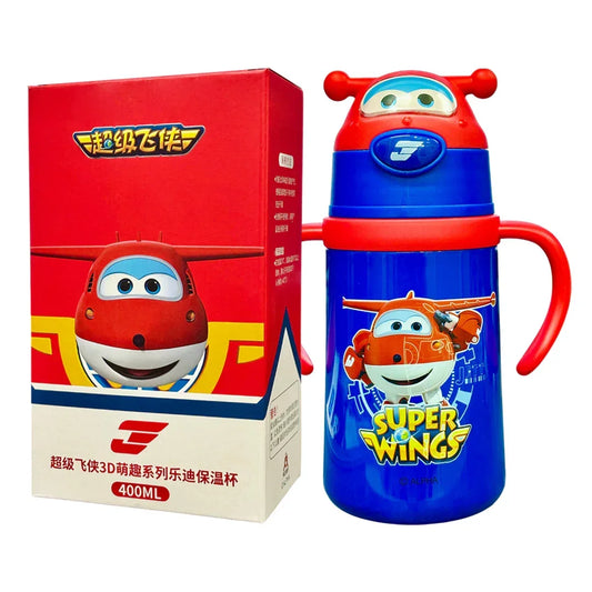 Super Wings Stainless Steel Water Bottle For Kids with Straw 400 ML - Jaiman Toys
