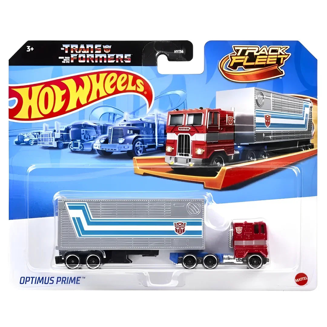 Hot Wheels Optimus Prime diecast truck and trailer toy in original packaging