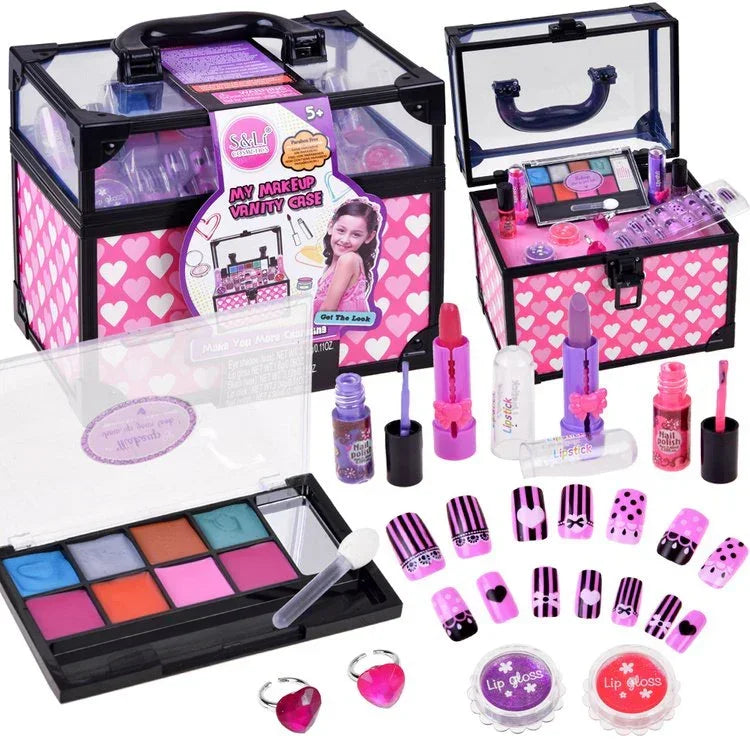 Children's Make Up Set ( Vanity Set ) + Nail Polish + Artificial Nails + Cosmetic Case + Rings - Jaiman Toys