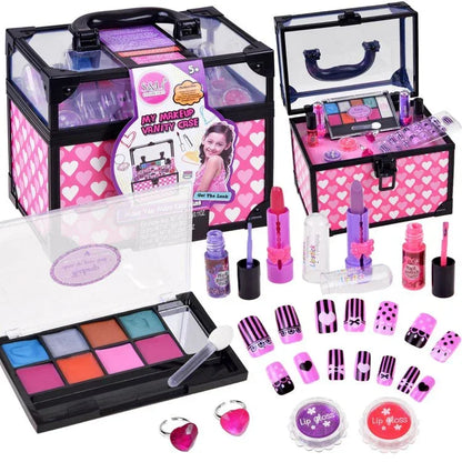 Children's Make Up Set ( Vanity Set ) + Nail Polish + Artificial Nails + Cosmetic Case + Rings - Jaiman Toys
