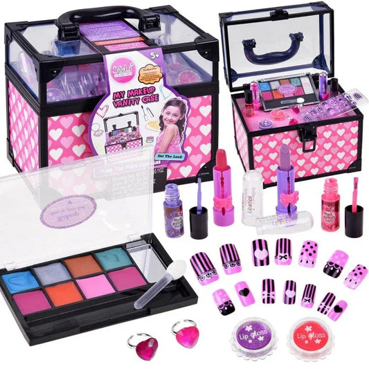 Children's Make Up Set ( Vanity Set ) + Nail Polish + Artificial Nails + Cosmetic Case + Rings - Jaiman Toys