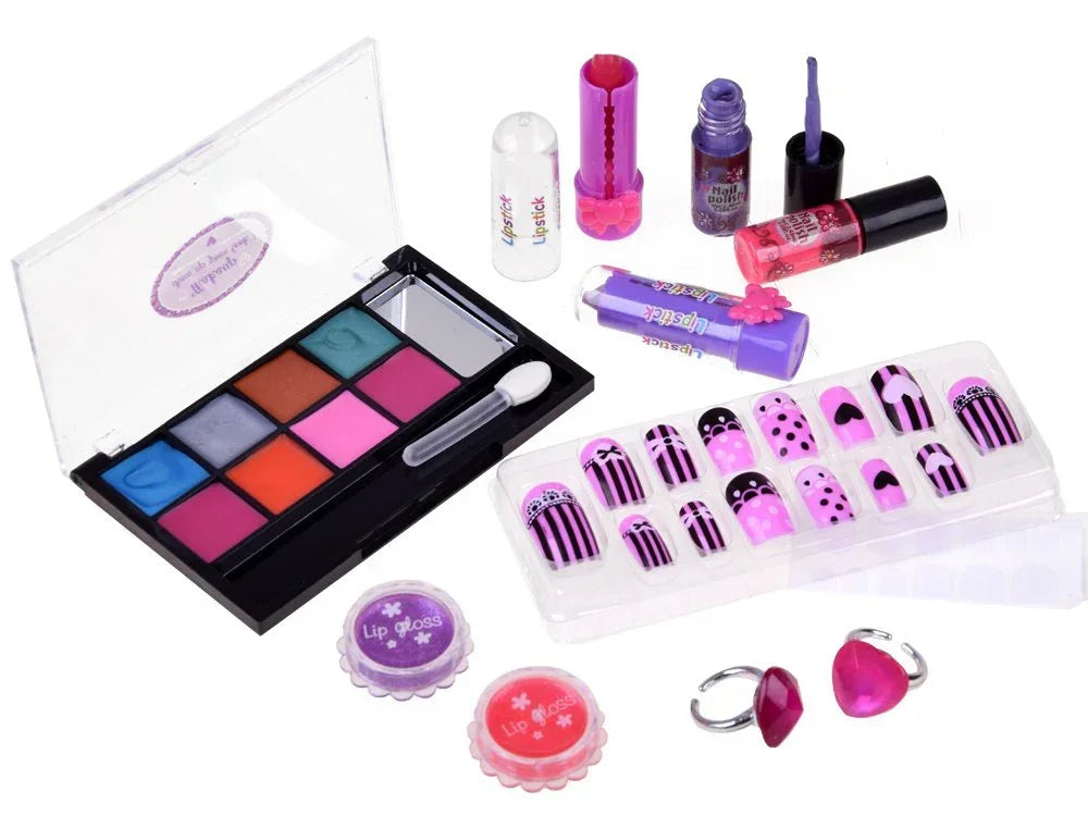 Children's Make Up Set ( Vanity Set ) + Nail Polish + Artificial Nails + Cosmetic Case + Rings - Jaiman Toys