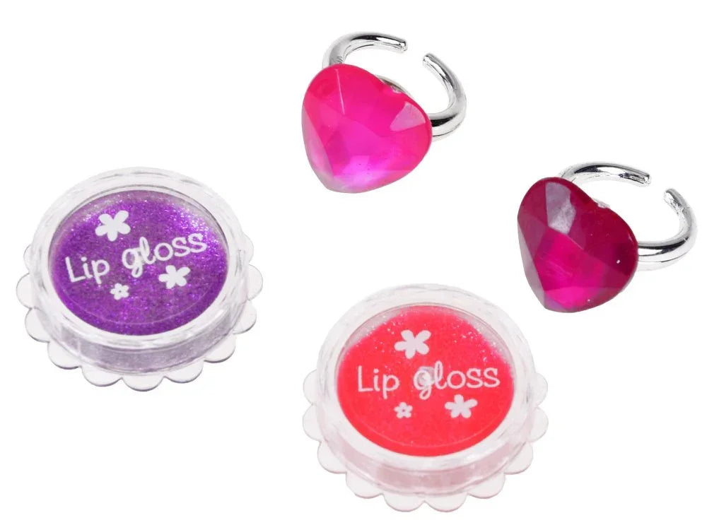 Children's Make Up Set ( Vanity Set ) + Nail Polish + Artificial Nails + Cosmetic Case + Rings - Jaiman Toys