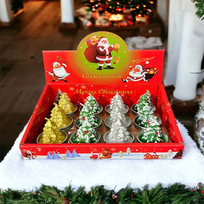 Christmas Tree Decorative Candles Set – 12 Piece Pack | Festive Tealight Candles in Gold, Silver & Green for Holiday Home & Party Décor