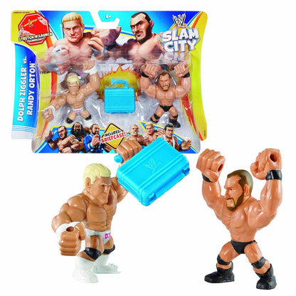 (Damaged Box) WWE Slam City Dolph Ziggler vs Randy Orton Figure Set with Briefcase Accessory 8cm | WWE Wrestling Action Figures for Kids 4+