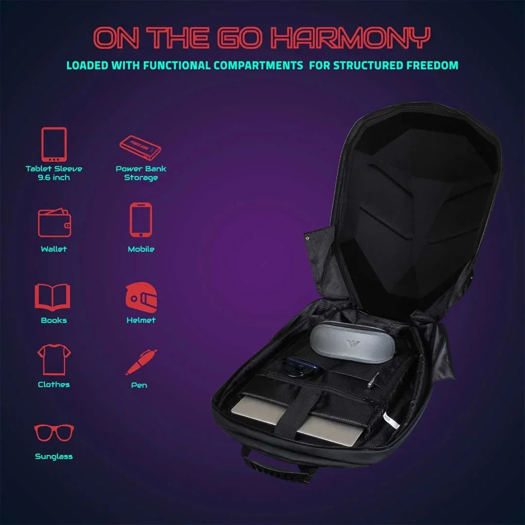 Hookaba Eye Rover Junior LED Biker Backpack – Hard Shell, Waterproof, 13” Laptop – Black - Jaiman Toys
