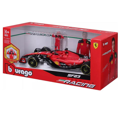 Bburago - 1/24 Scale Model Compatible with Ferrari SF23 F1# 16 Charles Leclerc 2023 with Pilot Figurine - Jaiman Toys