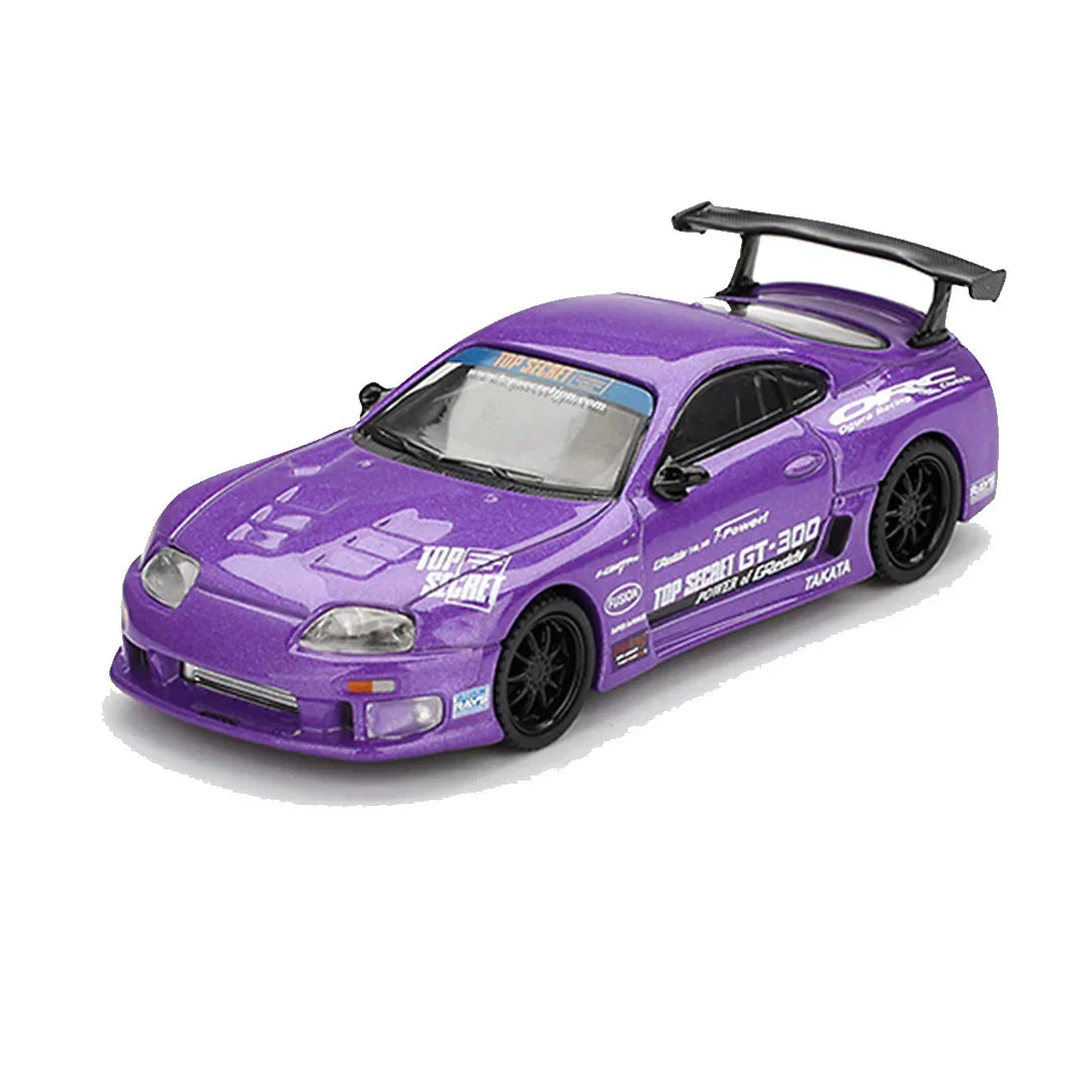 Mini GT 1:64 Toyota Supra A80 Top Secret GT-300 Purple + Lamborghini Murcielago GT Evo Black – Set of 2 Diecast Cars