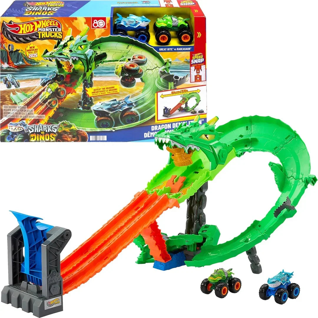 Hot Wheels Monster Trucks – Sharks vs. Dinos Dragon Destruction Playset