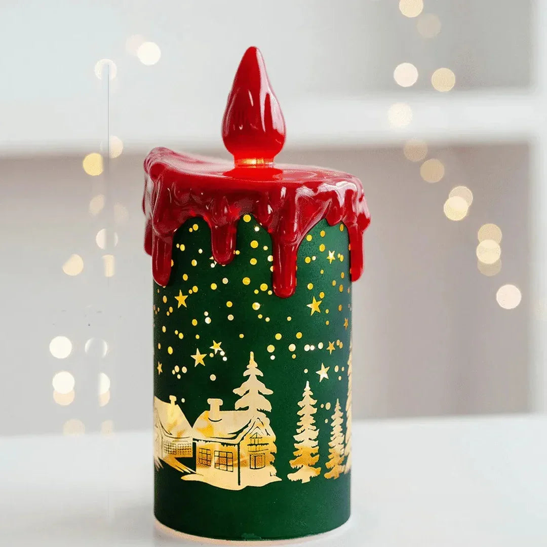 LED Christmas Candle Lamp | Festive Red Decorative Light with Santa Sleigh Design – Colours As Per Availability