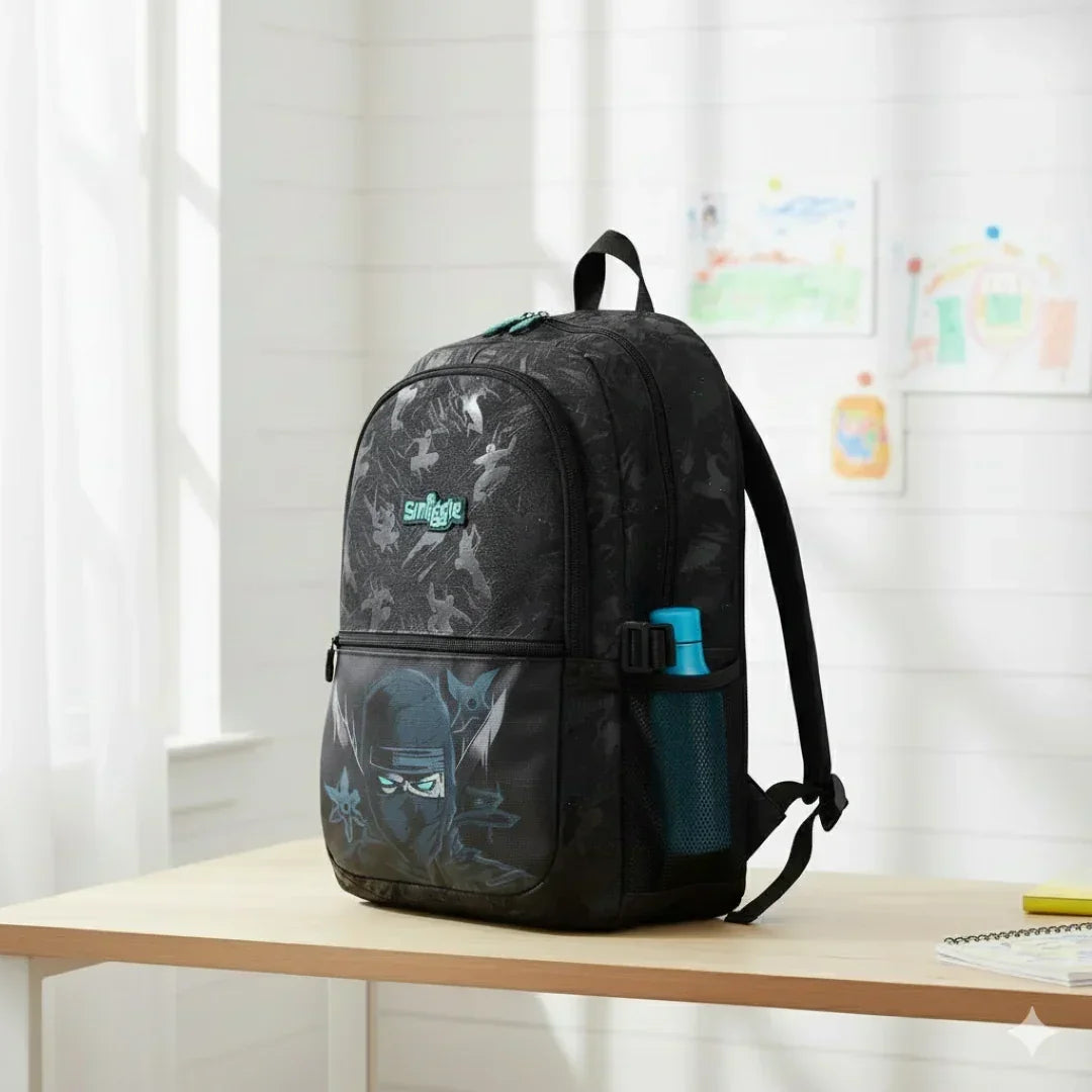 Smiggle Classic Attach Backpack – 16 Inch Ninja-Themed School Bag with Multiple Compartments | Boys School Backpack