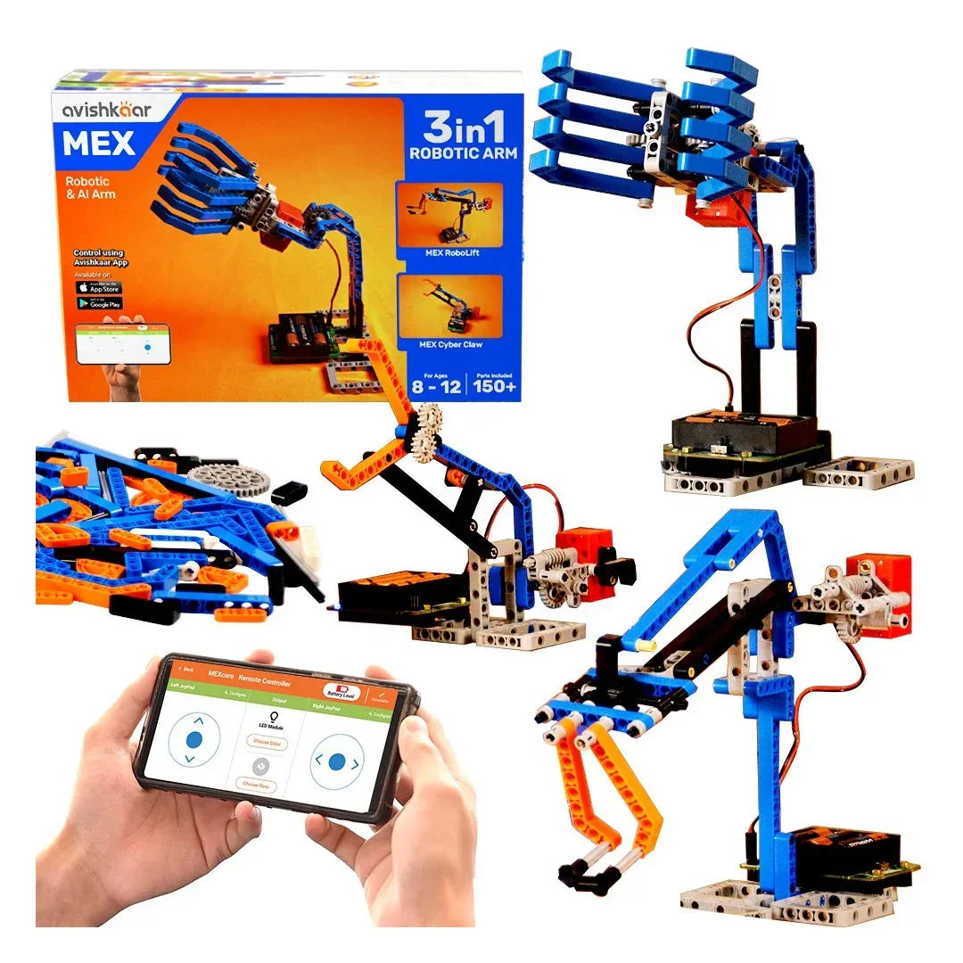 Avishkaar MEX 3‑in‑1 Robotic ARM Kit | Build, Code & Control Robots | STEM Kit for Ages 8+
