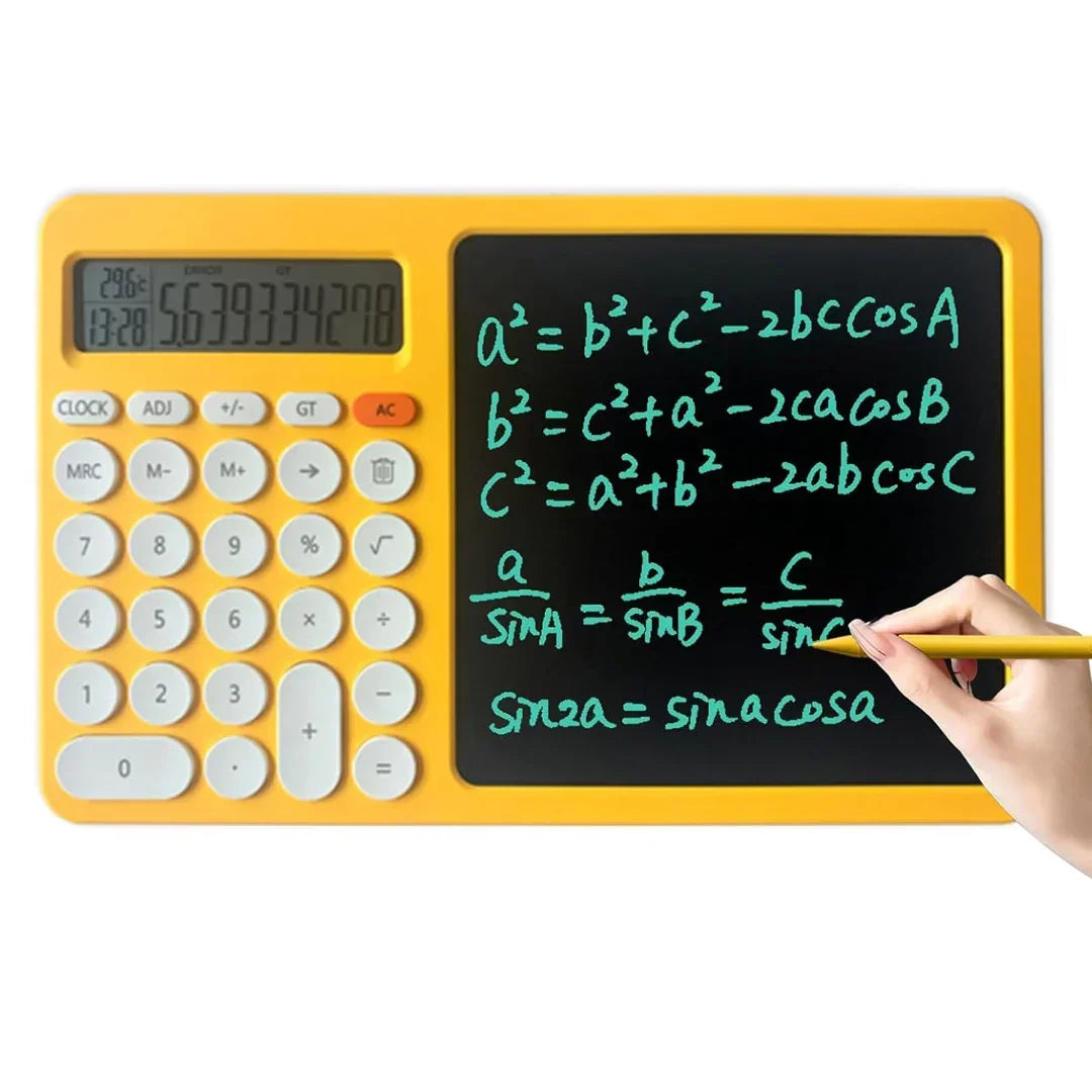 Electronic LCD 8" Writing Tablet with Calculator | 2-in-1 Note Taking Pad with Time & Temperature Display, Hidden Stand & Gift Box - Jaiman Toys