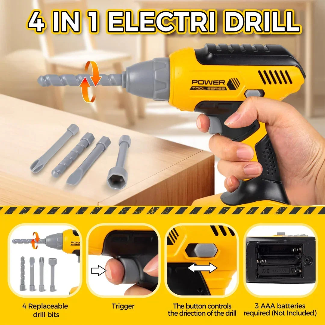 Kids Tool Set with Toy Drill & Tool Box | Pretend Play Construction Toys for Boys 3–6 Years