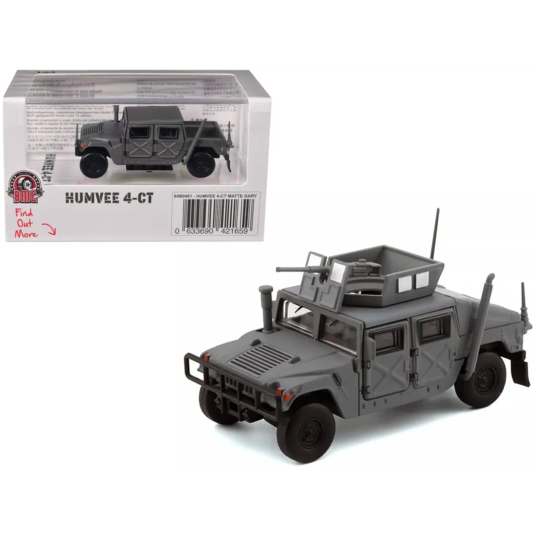 BM Creations 1:64 HUMVEE 4-CT Military Vehicle Matte Gray Diecast Model | Opening Doors | 64B0461
