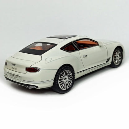 Joy Junction 1:24 Bentley Cont Smoke Scale Die-Cast Luxury Coupe Model with Sound & Light – Pull Back Metal Car Toy (White)