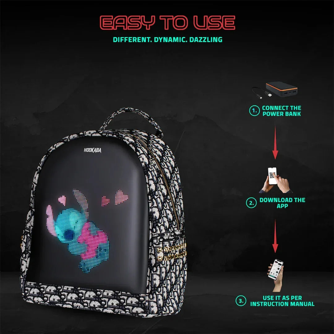 HOOKABA Dazz Roll Women’s LED Backpack – App-Controlled Pixel Display, Stylish Waterproof Bag (14L) - Gray - Jaiman Toys