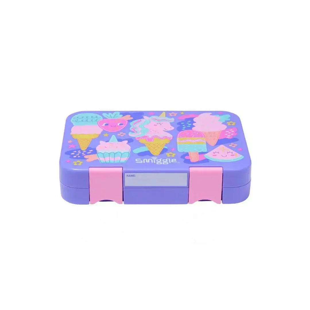 Smiggle Unicorn Ice-Cream Happy Medium Bento Lunchbox 758ml – Leakproof Kids Lunch Box (Purple)
