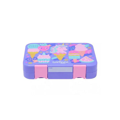 Smiggle Unicorn Ice-Cream Happy Medium Bento Lunchbox 758ml – Leakproof Kids Lunch Box (Purple)