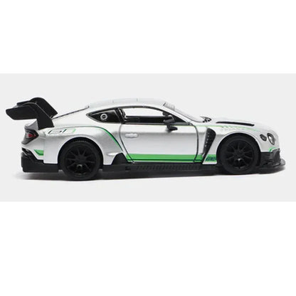 KiNSMART 2018 Bentley Continental GT3 – 1:38 Scale Die-Cast Model Car – Pullback Action Collectible - Silver - Jaiman Toys
