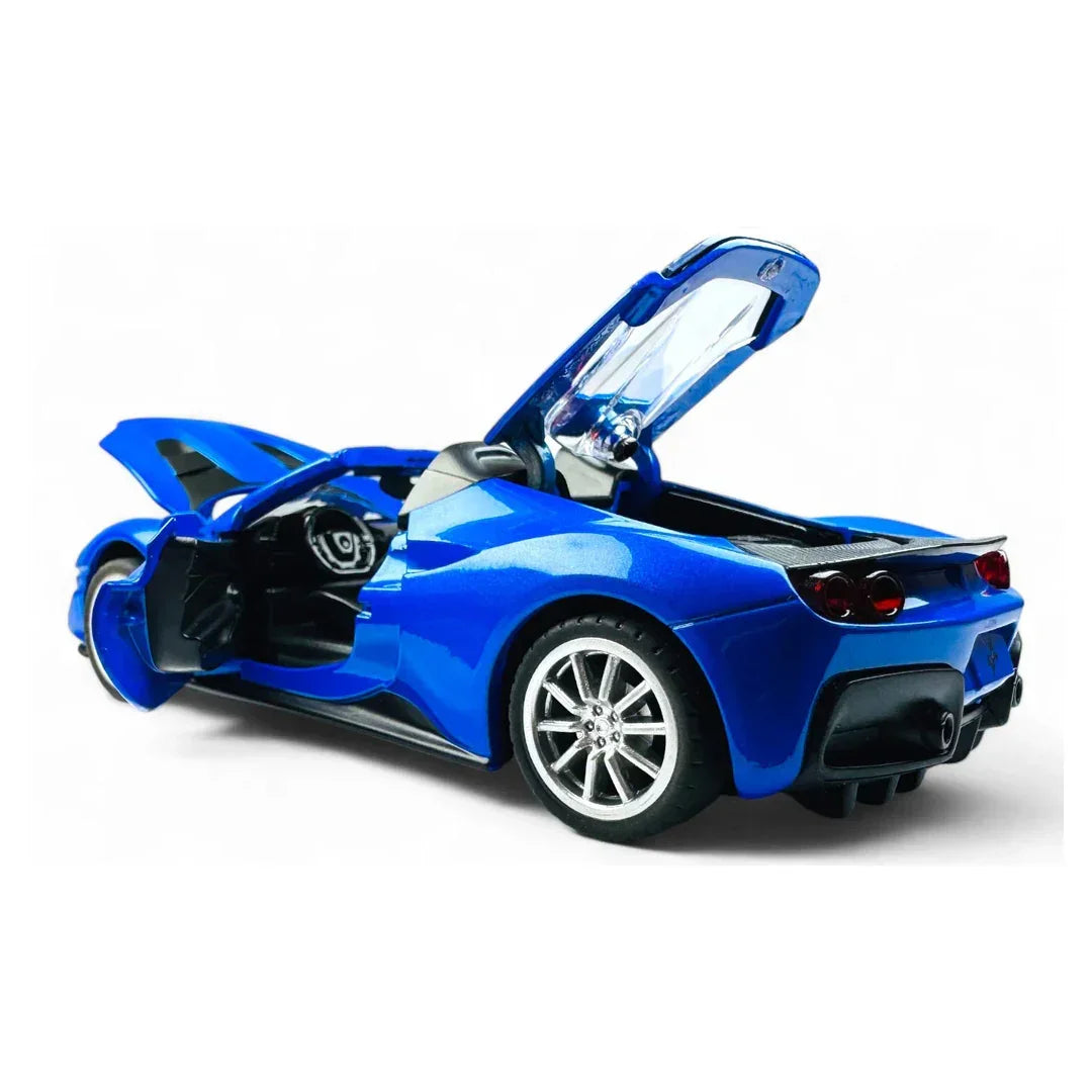 JOY JUNCTION Ferrari J50 1:32 Scale Alloy Metal Pullback Die-Cast Car – Blue with Lights, Music & Openable Doors - Jaiman Toys