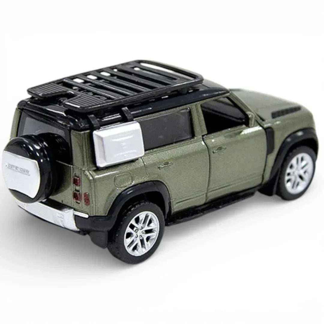 MSZ 1:42 Land Rover Defender 110 Die-Cast Model Car – Metallic Olive Green Pull Back with Openable Doors (67702)