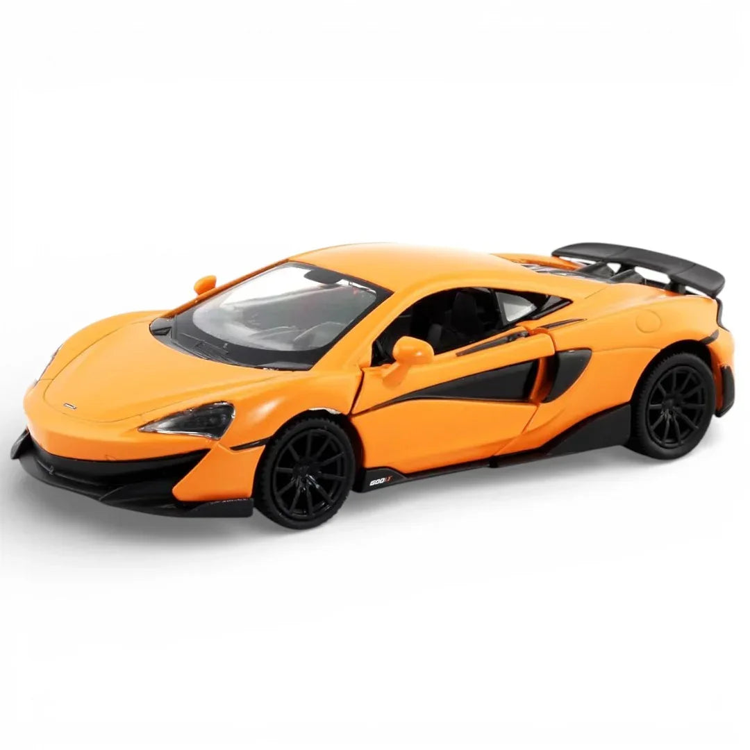 RMZ City 1:36 McLaren 600LT Diecast Car Model – Opening Doors, Pull Back Metal Body Supercar (Blue & Orange Variants)