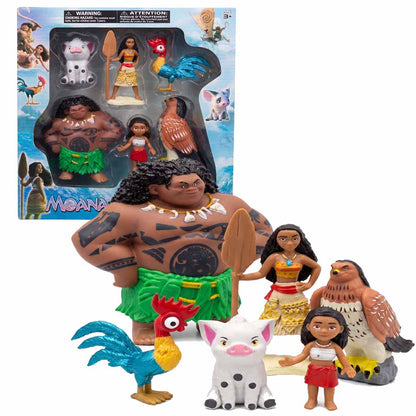 Moana 6-Piece Adventure Figure Playset with Maui, Moana, Pua, Hei Hei & Hawk – Disney Inspired Kids Toy Set