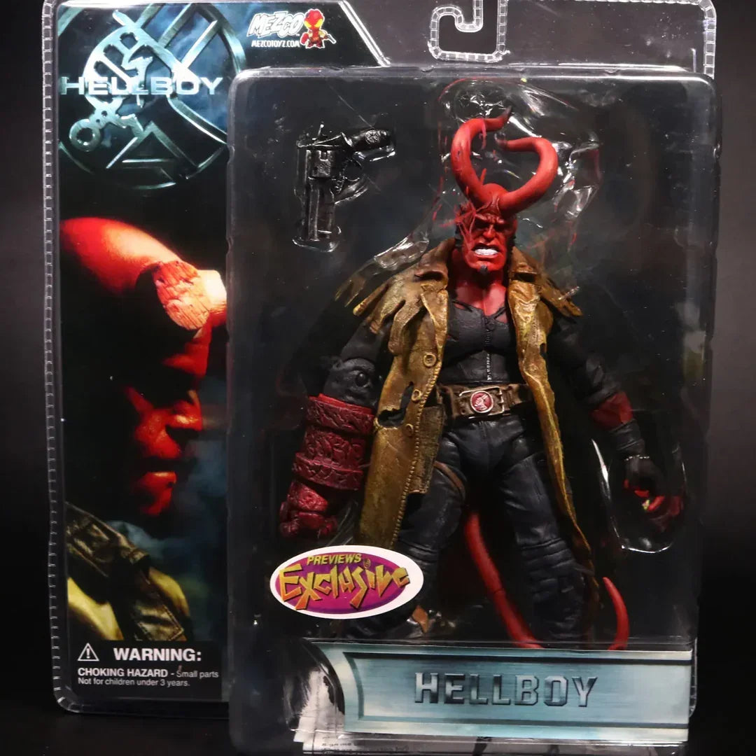 Hellboy action figure collectible in exclusive packaging with detailed accessories