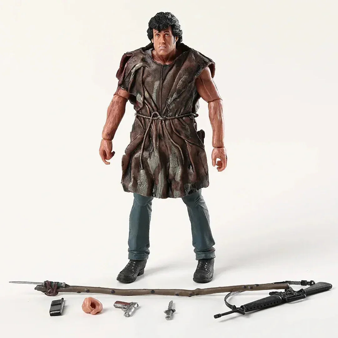 Action figure in rugged outfit with weapons, accessories, collectible toy for kids and collectors.