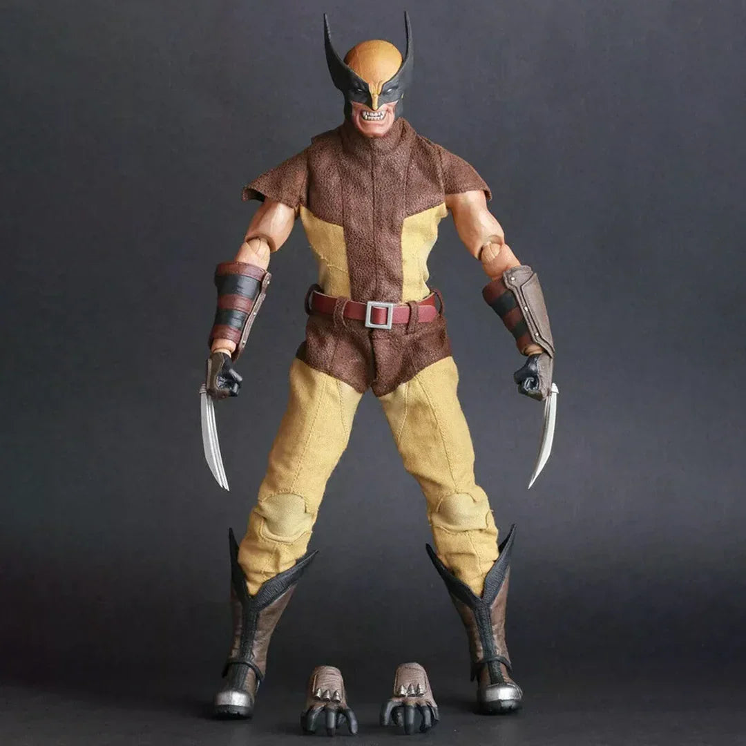Brown and yellow action figure with claws, masked and snarling, posed against a dark background.