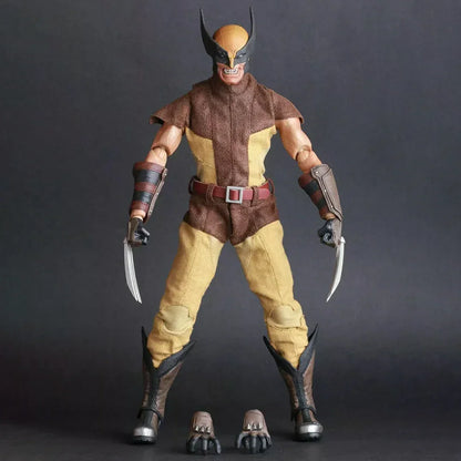 Brown and yellow action figure with claws, masked and snarling, posed against a dark background.