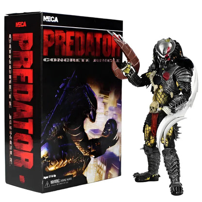 NECA Predator Concrete Jungle action figure with detailed armor beside its collectible box