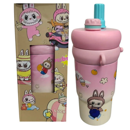 Labubu & Tycoco Hot & Cold Sipper Water Bottle 1Ltr Pink Stainless Steel - Jaiman Toys