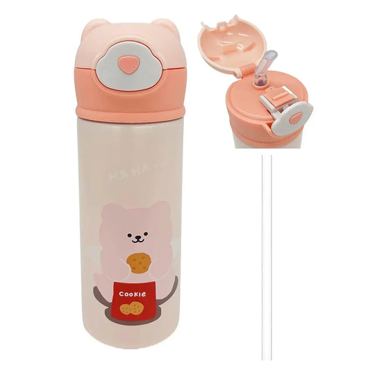 Vacuum Insulated Water Bottle with Straw, Leak-Proof Stainless Steel 14OZ | 410 ML (Pink) - Jaiman Toys