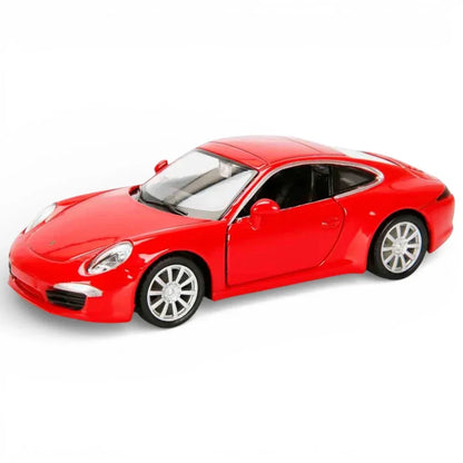 RMZ City 1:36 Porsche 911 Carrera S Diecast Car Model – Opening Doors, Pull Back Action (Red & Grey Variants)