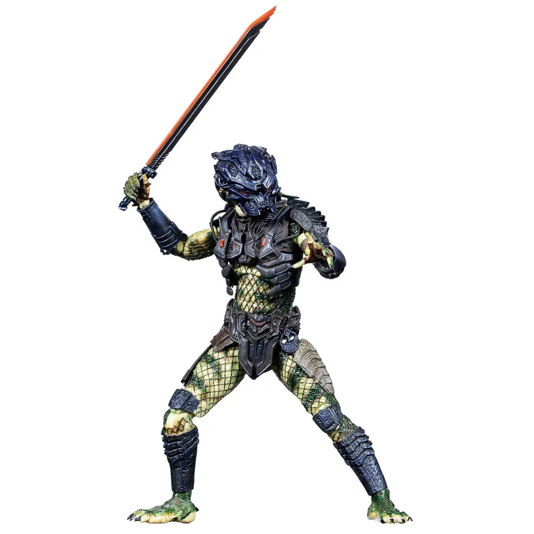 Action figure of an armored alien warrior holding a sword, collectible toy for kids and fans