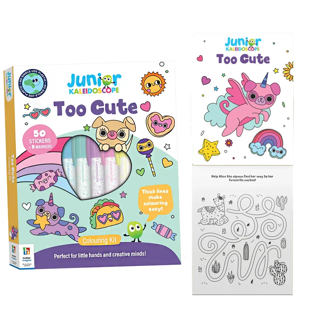 Junior Kaleidoscope Too Cute Colouring Kit- 50 Stickers and 5 Markers Age 3+ - Jaiman Toys